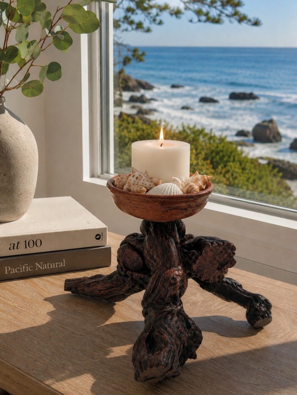 MCM Driftwood Candle Holder | Natural Wood Sculpture | Coastal Organic